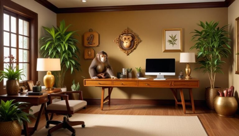 Góc làm việc tuổi Thân và biểu tượng khỉ may mắn 2025