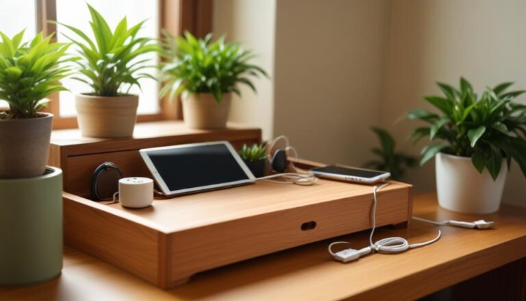 Tổ chức cáp sạc gọn trong hộp gỗ phong thủy 2025